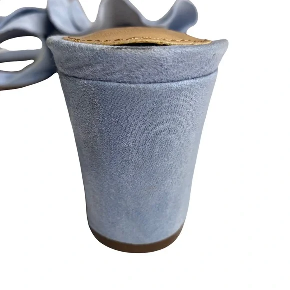 new Who What Wear ꧁ Zadie Ruffled Mule Heels Slide In Sandals ꧂ Blue Vegan Suede - Picture 8 of 16